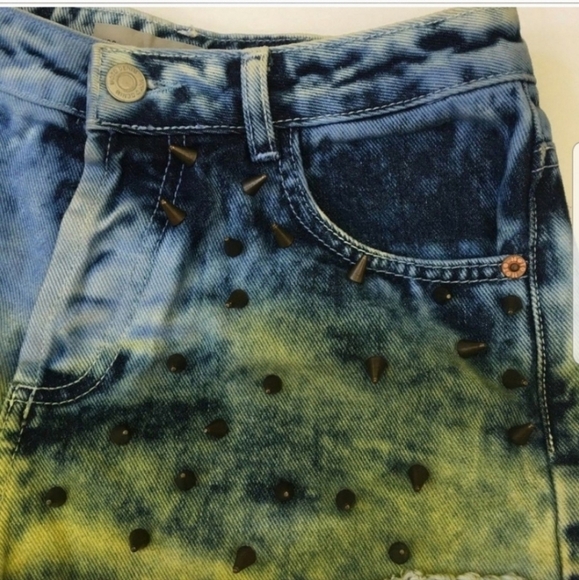 Top Shop Acid Wash Two Color Moto Shorts Spring Summer Daisy Dukes Bohemian - Picture 4 of 8